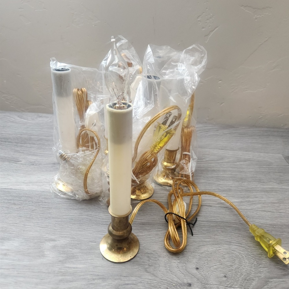 Vintage Lillian Vernon Electric Candle Lamp Set 6‎ Brass Base Christmas 882L00
